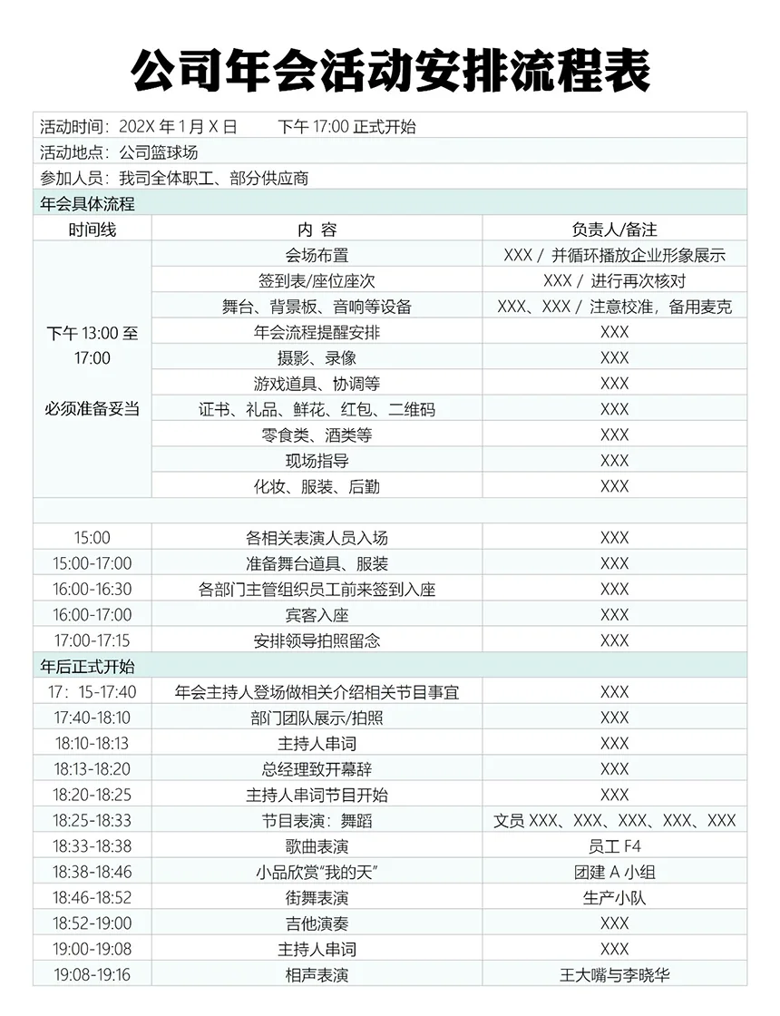 公司自己筹划年会如何分工